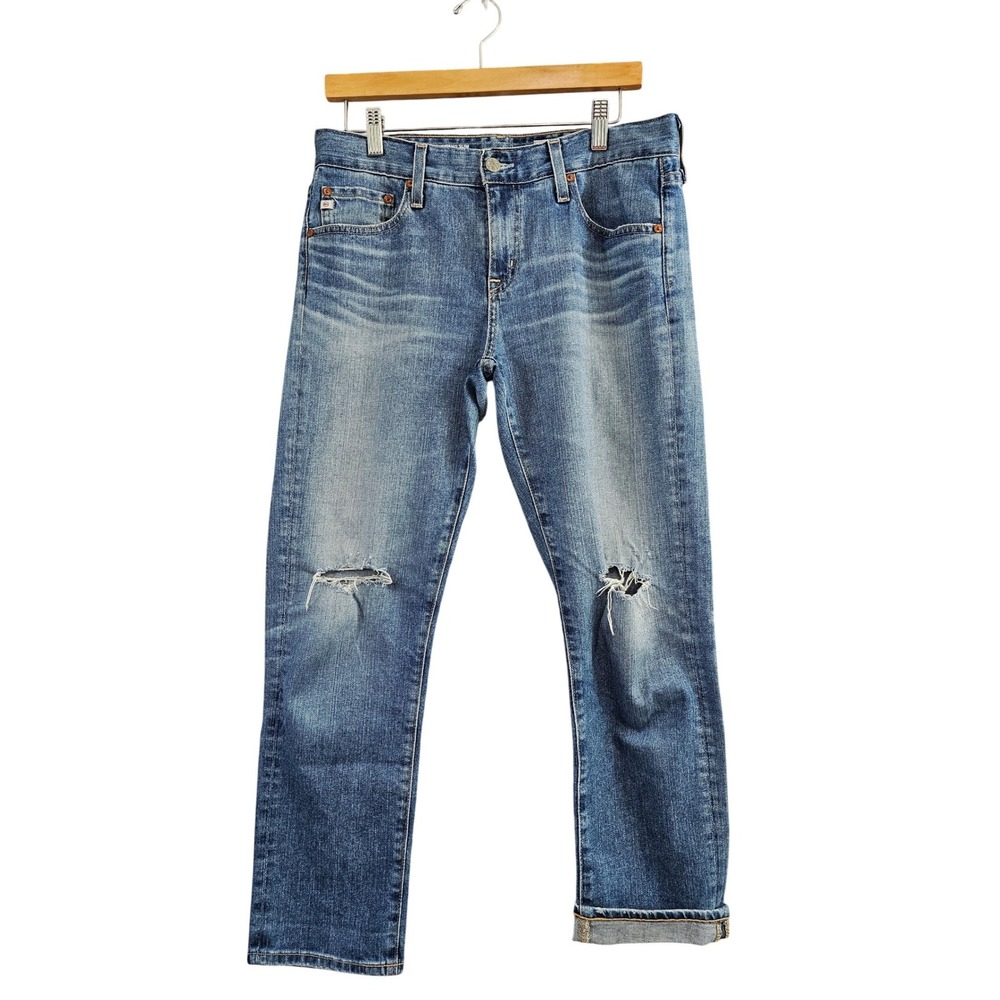 AG Adriano Goldschmied Jeans 27R Blue Solid Ex-Boyfriend Slouchy Slim Distressed